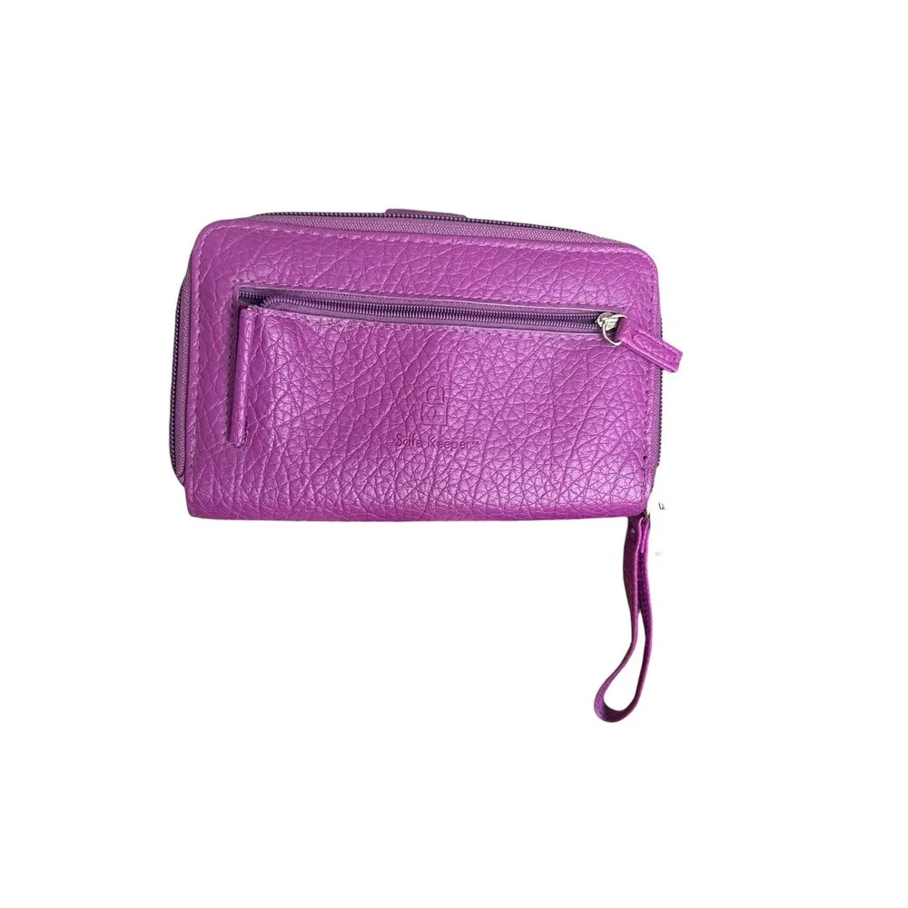 Mundi All In One Magenta Clutch Safe Keeper Zipper Photos Card Slots Wrist Strap